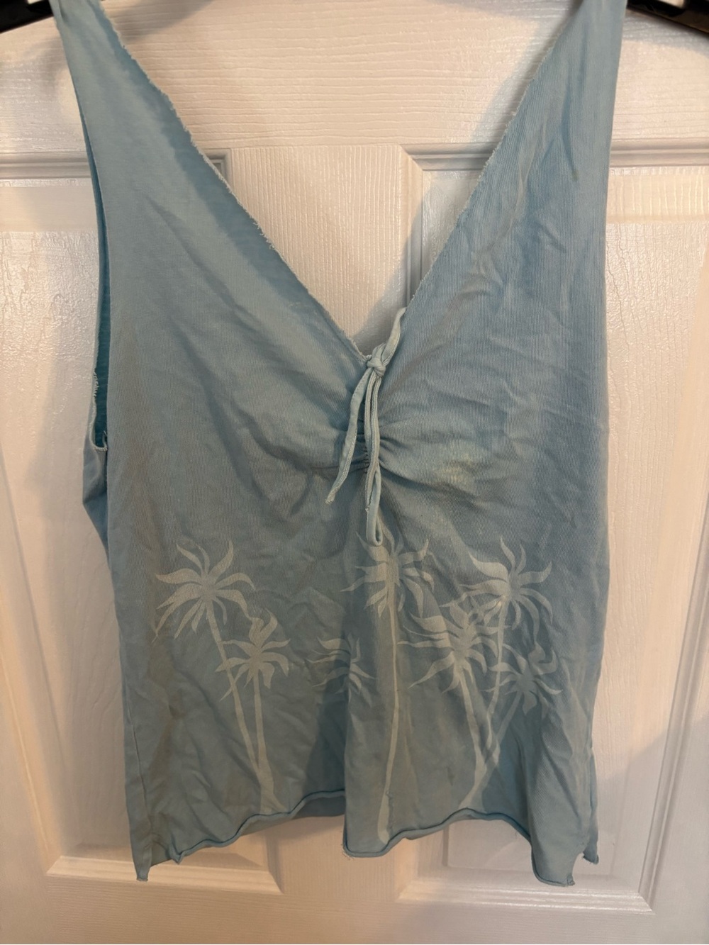 Light Blue Palm-Print Sleeveless Women's Top
